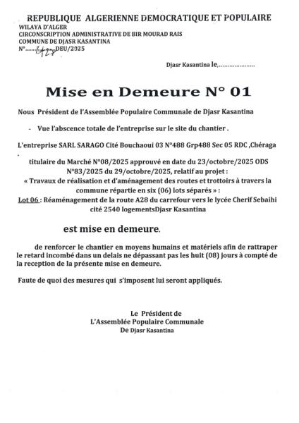 MISE EN DEMEURE N°01