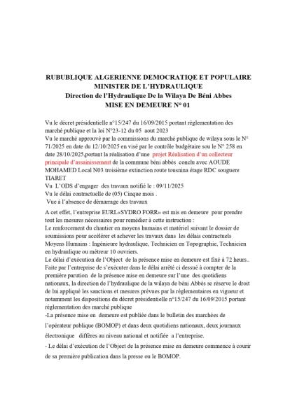 MISE EN DEMEURE N°01