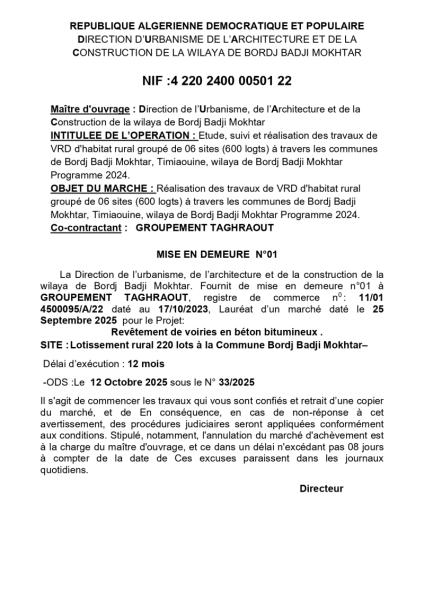 MISE EN DEMEURE N°01