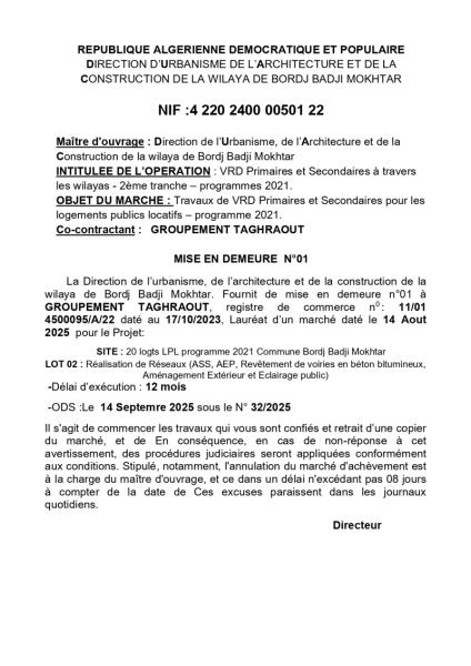 MISE EN DEMEURE N°01