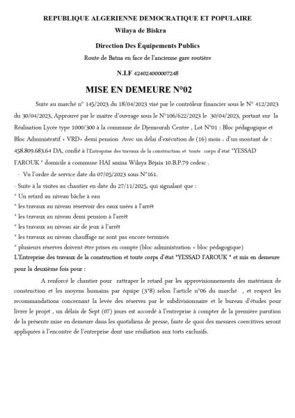 MISE EN DEMEURE N°02