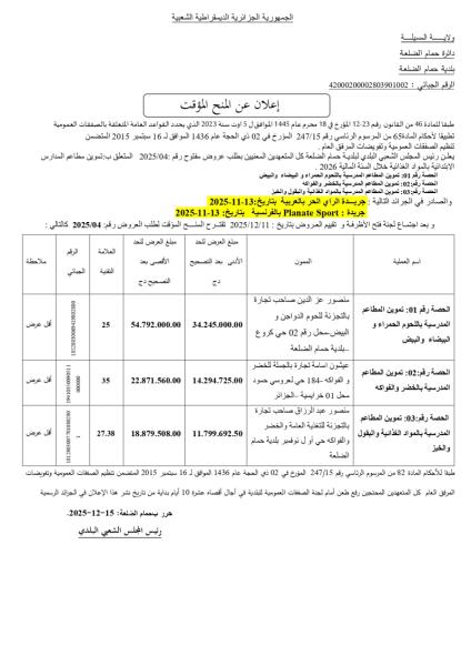 اعلان عن المنح المؤقت