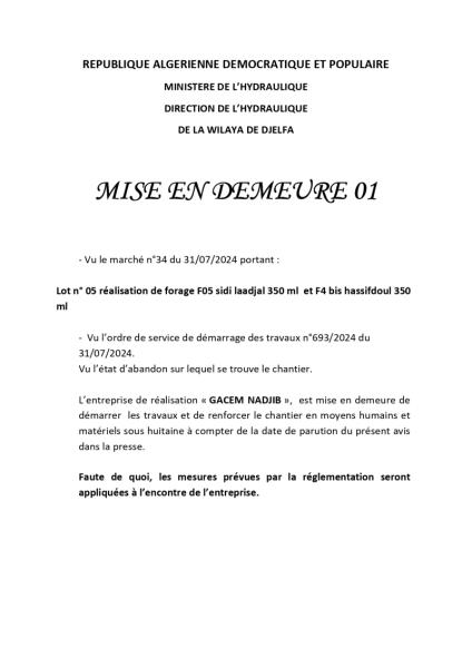 MISE EN DEMEURE N°01