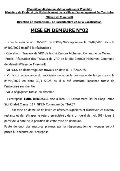 MISE EN DEMEURE N°02