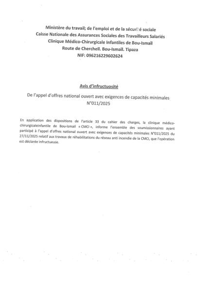 AVIS D'INFRUCTUOSITE