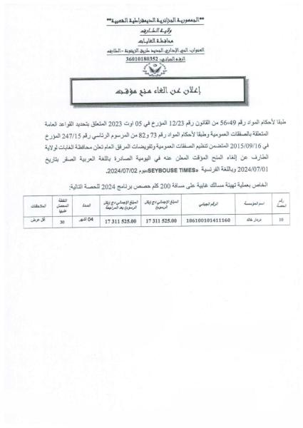 إعلان عن الغاء منح مؤقت