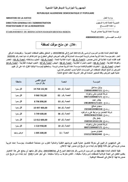 اعلان عن منح مؤقت لصفقة