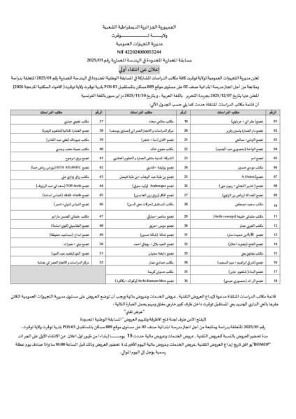 مسابقة المعمارية المحدودة في الهندسة المعمارية رقم: 01/2025