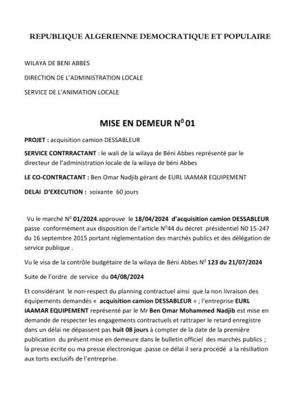 MISE EN DEMEURE N°01