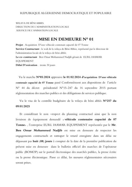 MISE EN DEMEURE N°01
