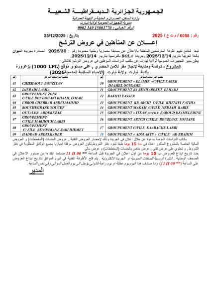 إعلان عن المتأهلين في عروض الترشح