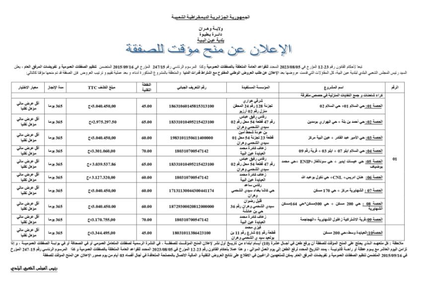 اعلان عن منح مؤقت لصفقة