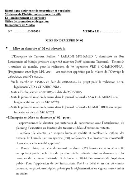 MISE EN DEMEURE N°02