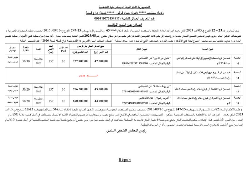 الإعلان عن المنح المؤقت