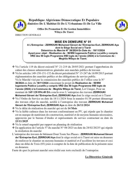MISE EN DEMEURE N° 01