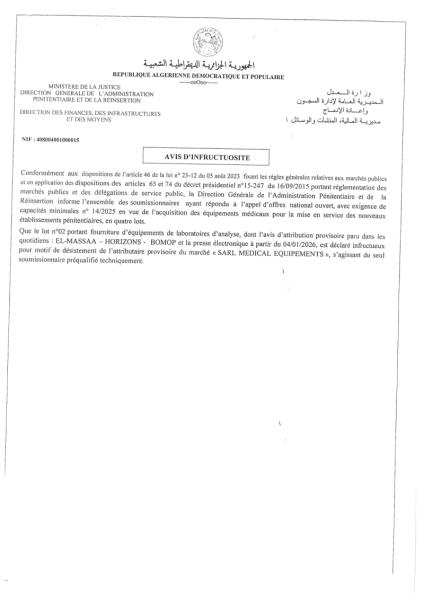 AVIS D'INFRUCTUOSITÉ