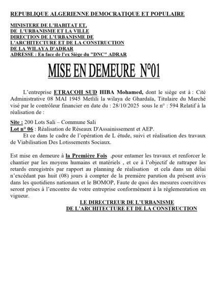 MISE EN DEMEURE N°01