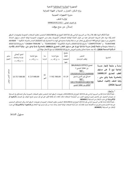 الإعلان عن منح مؤقت