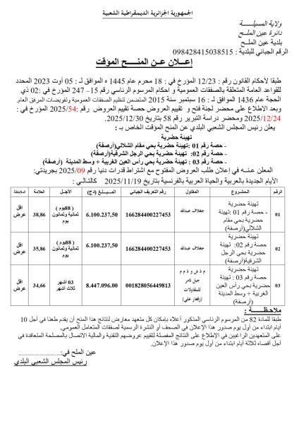إعلان عن المنح المؤقت