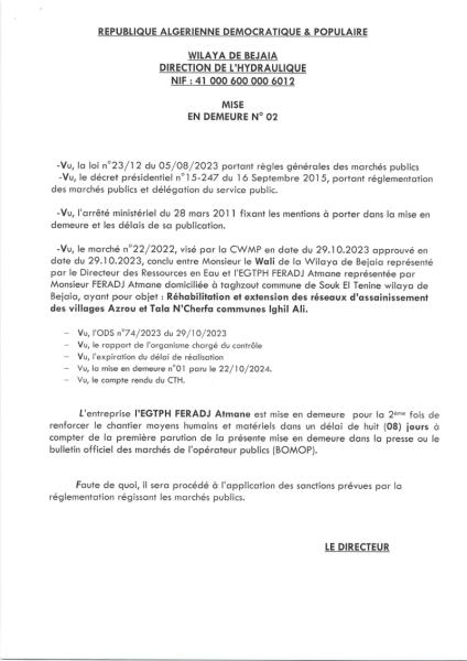 MISE EN DEMEURE N°02