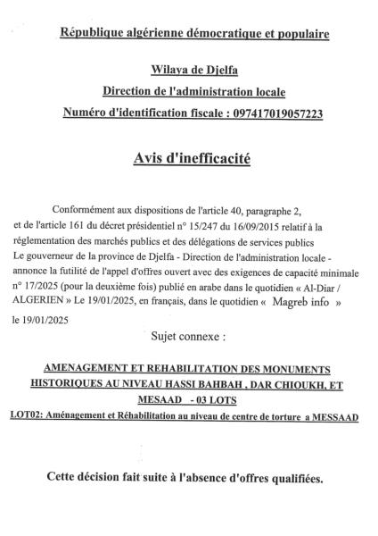 AVIS D'INEFFICACITE