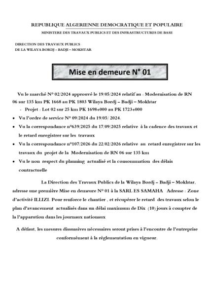 MISE EN DEMEURE N°01