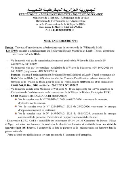 MISE EN DEMEURE N°01
