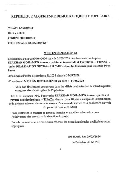 MISE EN DEMEURE N°02