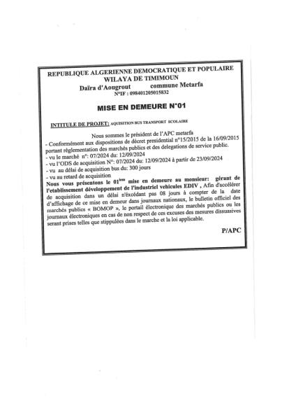 MISE EN DEMEURE N°01