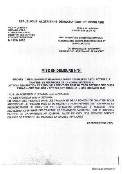 MISE EN DEMEURE N°01