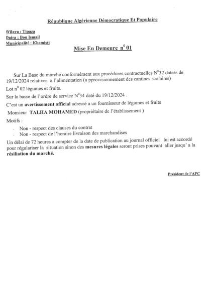 MISE EN DEMEURE N°01