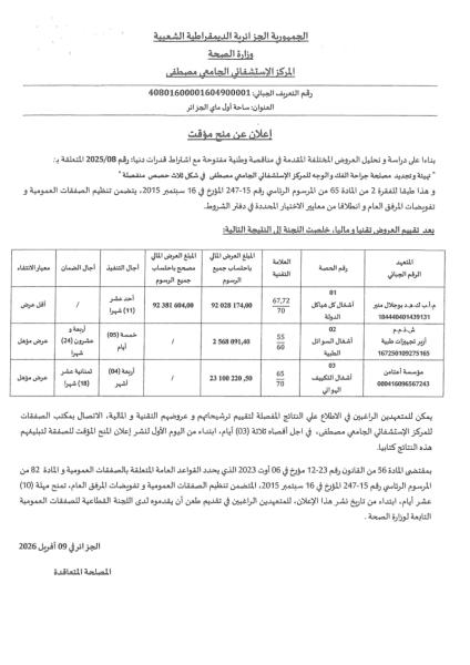 إعلان عن منح مؤقت