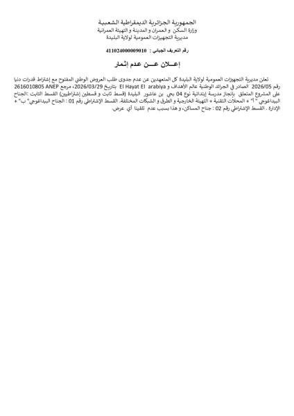 إعلان عن عدم اثمار