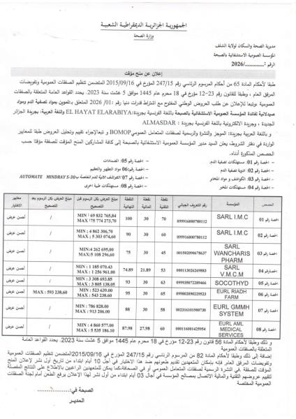 إعلان عن منح مؤقت