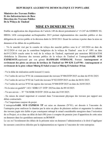 MISE EN DEMEURE N°01