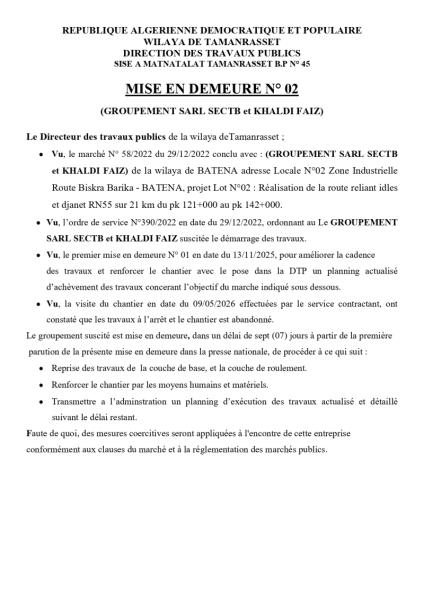 MISE EN DEMEURE N° 02