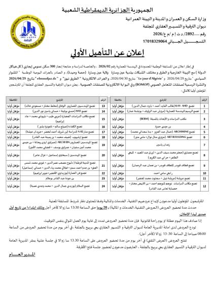 إعلان عن التأهيل الأولي