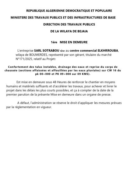 1ére MISE EN DEMEURE