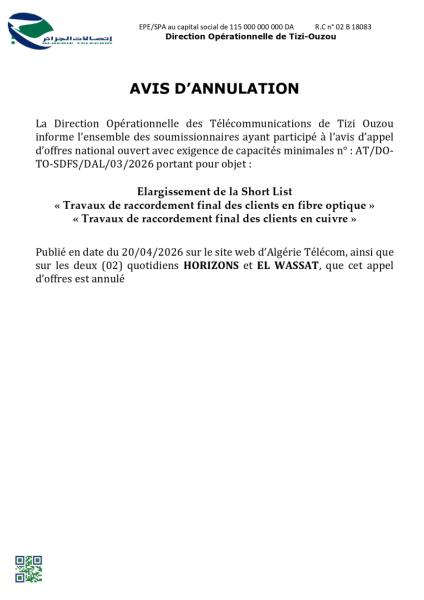 AVIS D'ANNULATION