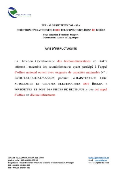 AVIS D'INFRUCTUOSITE