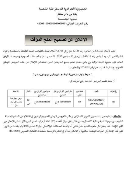 الإعلان عن تصحيح المنح المؤقت