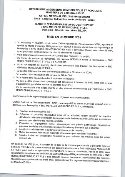MISE EN DEMEURE N°01