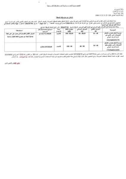 الإعلان عن منح مؤقت للصفقة