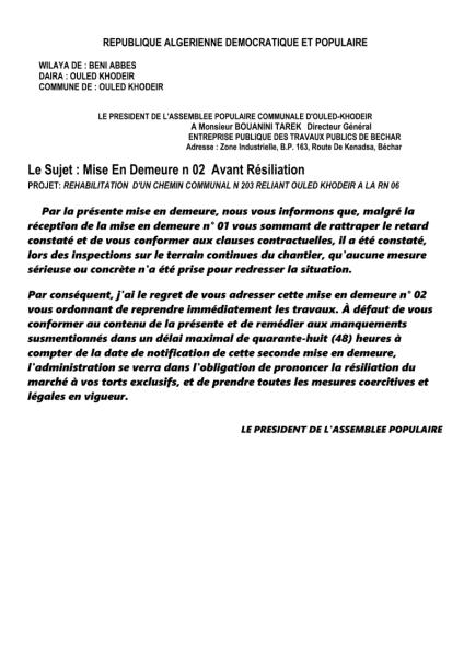Mise En Demeure n 02 Avant Résiliation