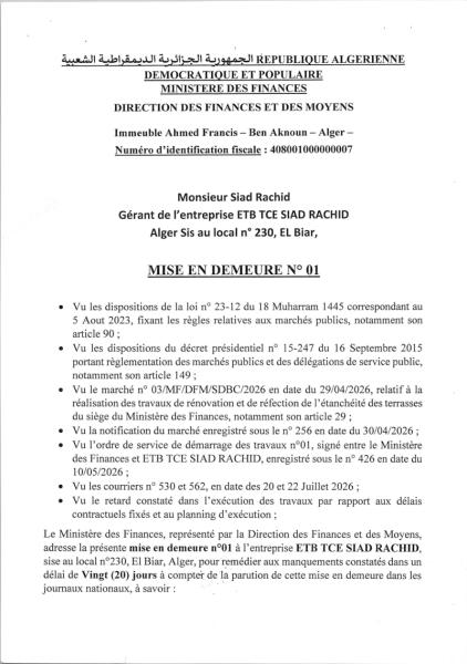 MISE EN DEMEURE N° 01