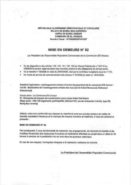 MISE EN DEMEURE N° 02