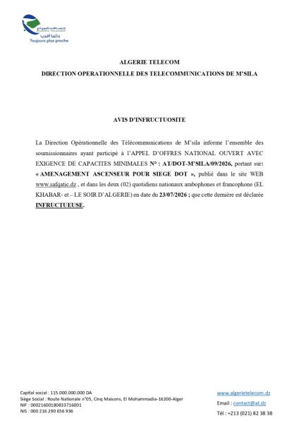 AVIS D'INFRUCTUOSITE