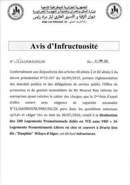 Avis d'Infructuosité
