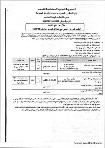 إعلان عن المنح المؤقت