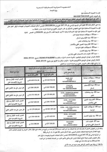 إعلان عن المنح المؤقت لطلب العروض المفتوح مع اشتراط قدرات دئيا